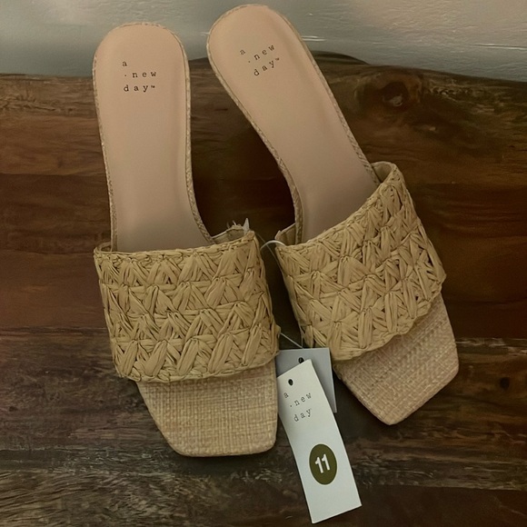 Ayla Woven Raffia Slide Tan Heels with Woven Pattern by a new day - Picture 4 of 9